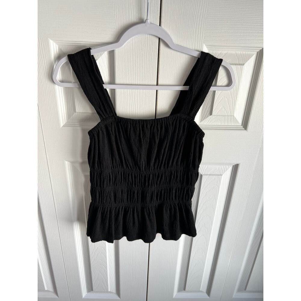LOFT Smocked Peplum Tank Top Black Tank Womens Sleeveless Top Shirt Blouse Sz S